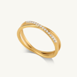 Cross-Over Stones Lined Twist Ring